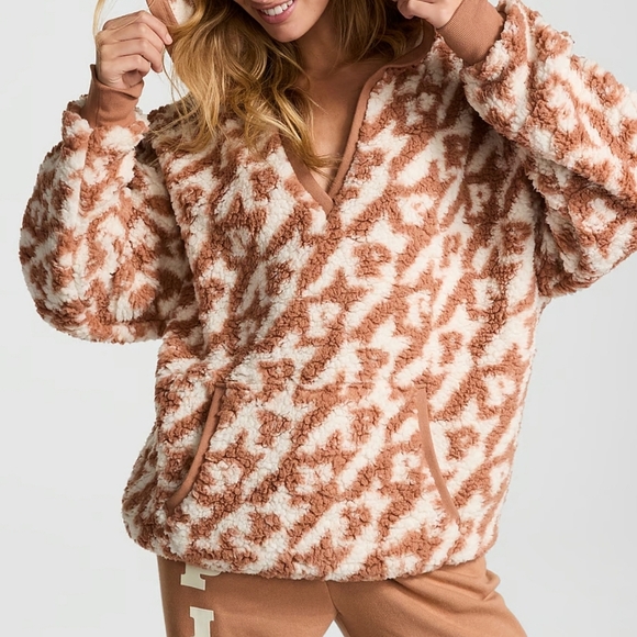 Victorias Secret PINK Womens Cozy Fleece Pullover Hoodie White Toffee - Picture 1 of 9